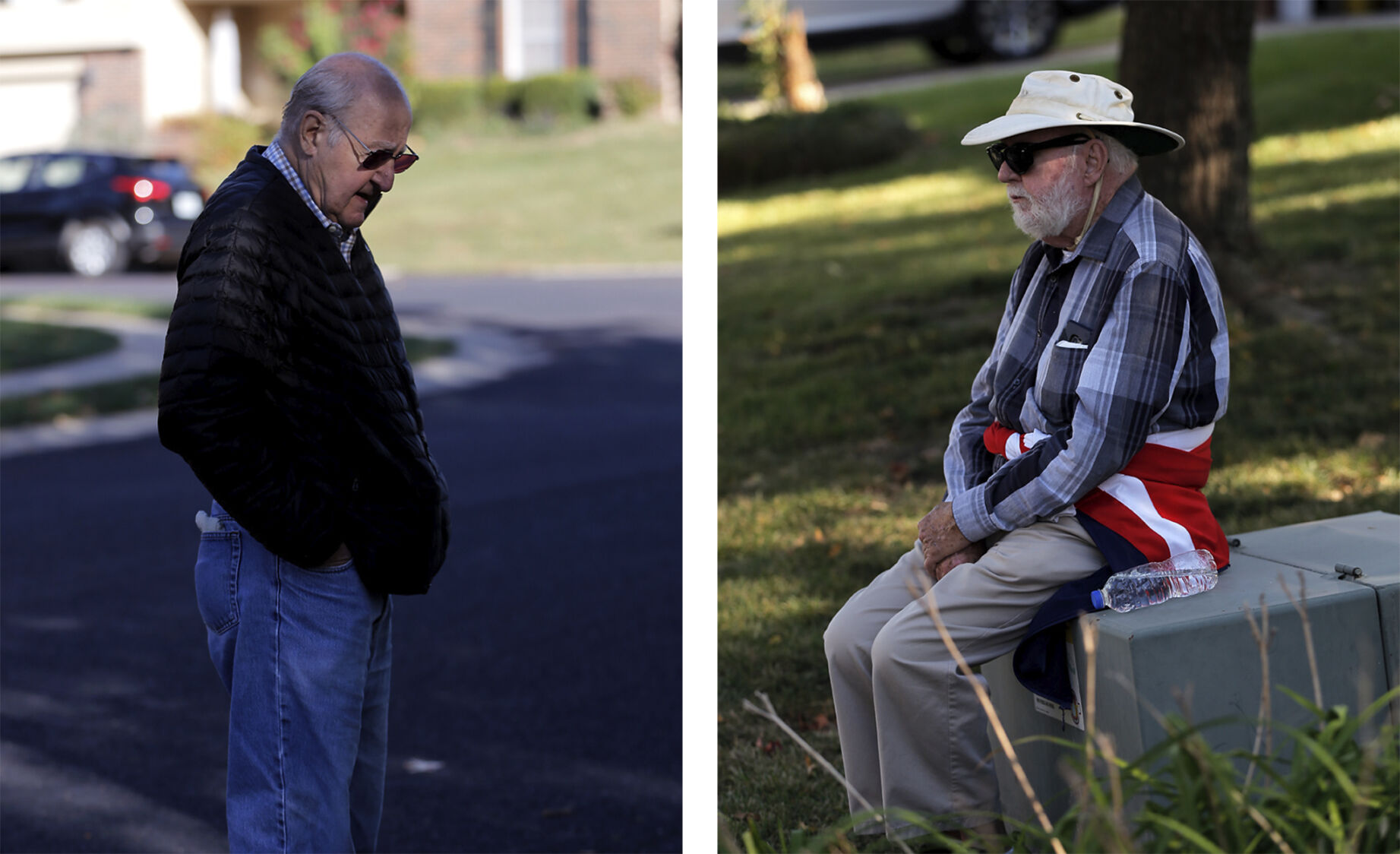 Brian Foster, left, and Jerry Murrell take a break during their daily